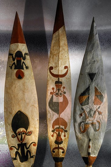 Painted spearheads, South Sea Collection, Obergünzburg, Allgäu, Bavaria, Germany, Europe