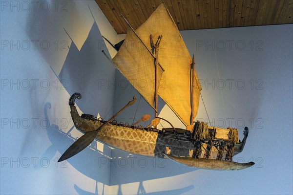Two-masted South Sea sailing boat with outrigger, model, South Sea collection, Obergünzburg,