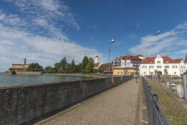 Langenargen on Lake Constance, townscape, Montfort Castle, harbour, boats, quay wall, St. Martin's