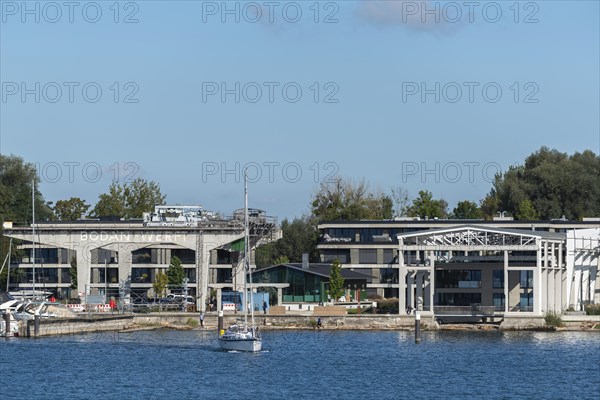 Kressbronn on Lake Constance, Bodan shipyard, listed building, former shipbuilding, sailing boat,