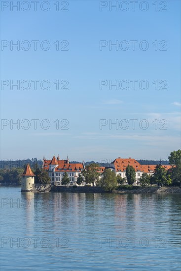 Lindau on Lake Constance, cityscape, powder tower, water reflection, Bavaria, Germany, Europe