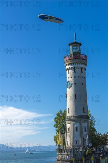 Lindau on Lake Constance, Zeppelin, new lighthouse, Alpine view, Bavaria, Germany, Europe