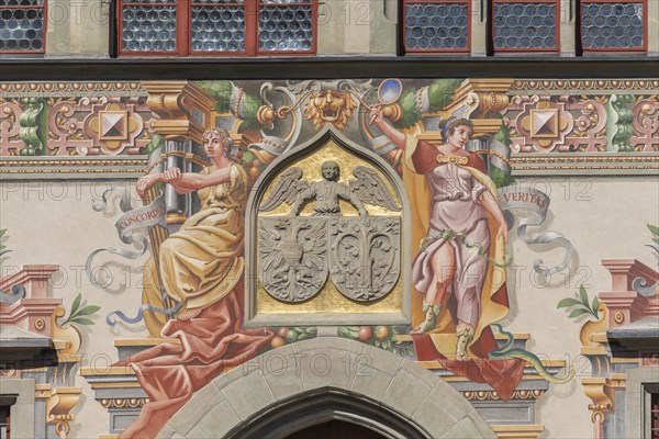 Lindau on Lake Constance, Town Hall, Renaissance style, Wall painting, Inscription Concordia,