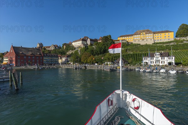 Meersburg on Lake Constance, harbour, state winery, vineyard, Grethaus, ship's bow,