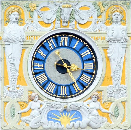 Clock on the tower of the Müllerschen Volksbad, Art Nouveau, Jugendstil, built in 1901, Munich,