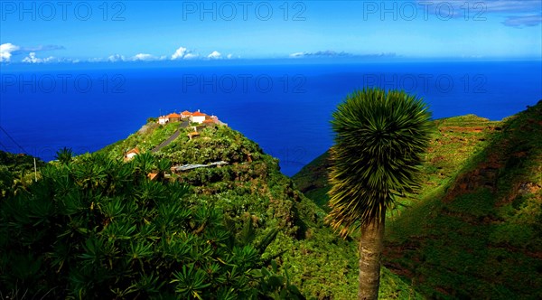 View of a lonely remote farmstead near Barlovento, on the top of a hill with a play of shadows,