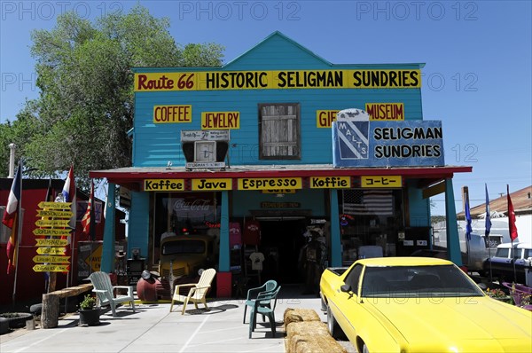 Western town in Seligman on historic Route 66 in the Wild West. Seligman, Arizona, USA, North