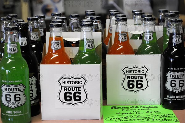 Drinks, western town in Seligman on the historic Route 66 in the wild west. Seligman, Arizona, USA,