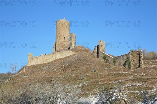 Löwenburg in winter, Monreal, Vulkaneifel, Eifel, Rhineland-Palatinate, Germany, Europe