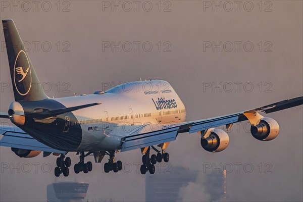 Aircraft approaching Frankfurt Airport in the early morning, Fraport Airport, D-ABVY, LUFTHANSA,