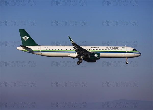 Newly commissioned aircraft on approach at Frankfurt Airport, Fraport Airport. HZ-ASAC, SAUDI