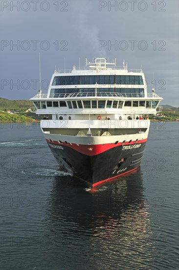 Hurtigruten ship 'Trollfjord' arriving at port of Rorvik, Norway, Europe