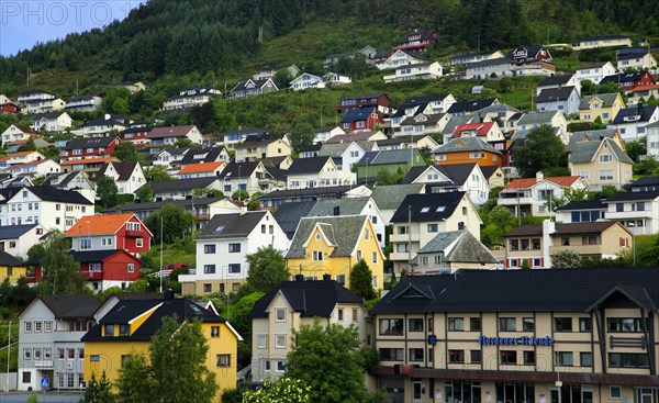 Traditional houses in coastal town of Kristiansund, Romsdal county, Norway, Europe
