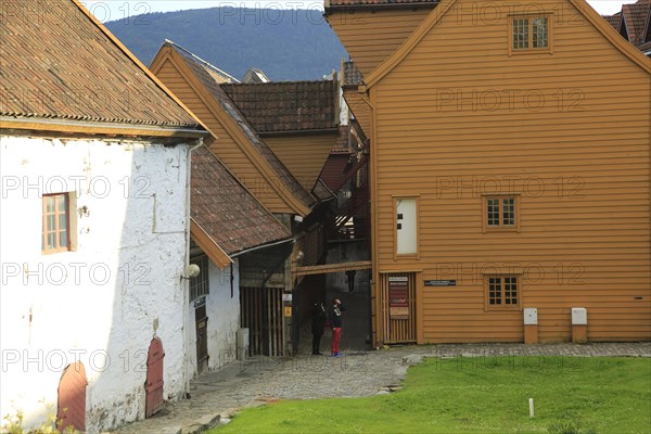 Historic Hanseatic League wooden buildings Bryggen area, Bergen, Norway UNESCO World Cultural