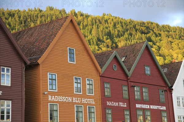 Historic Hanseatic League wooden buildings Bryggen area, Bergen, Norway UNESCO World Cultural