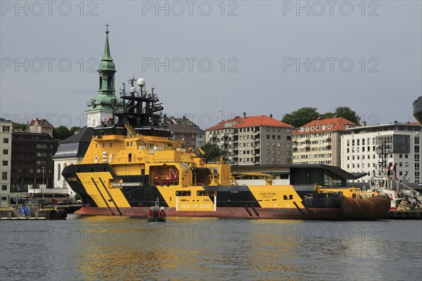 Loke Viking tug supply vessel ship in the harbour, city of Bergen, Norway, Europe