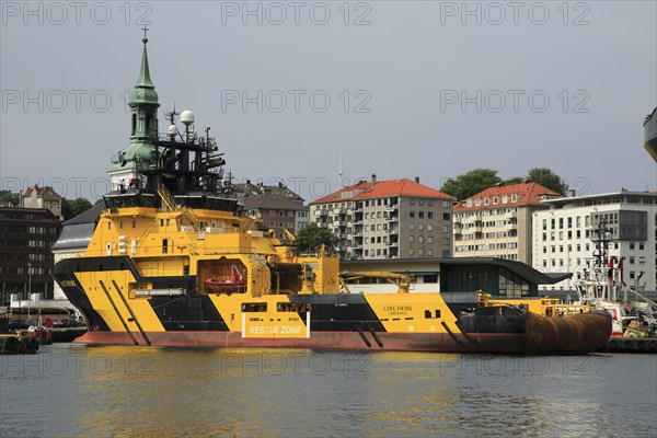 Loke Viking tug supply vessel ship in the harbour, city of Bergen, Norway, Europe
