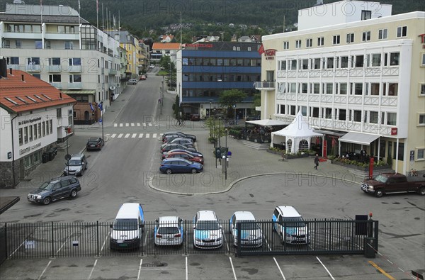 View of buildings in city centre Molde, Romsdal county, Norway, Europe