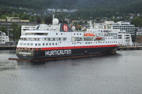 Hurtigruten ship 'Spitsbergen' arriving at port of Molde, Romsdal county, Norway, Europe