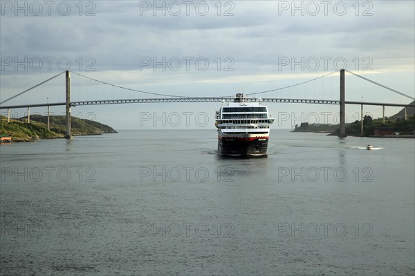 Hurtigruten ship 'Trollfjord' arriving at port of Rorvik, Norway, Europe