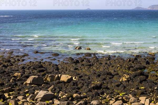 Coastal scenery rocky foreshore, Sennan Cove, Land's End, Cornwall, England, UK