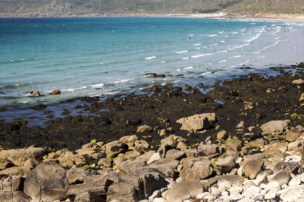 Coastal scenery rocky foreshore, Sennan Cove, Land's End, Cornwall, England, UK