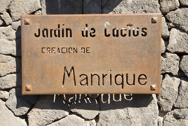 Sign for Jardin de Cactus designed by César Manrique, Guatiza, Lanzarote, Canary Islands, Spain,