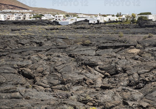 Solidified pahoehoe or ropey lava field, Tahiche village, Lanzarote, Canary Islands, Spain, Europe