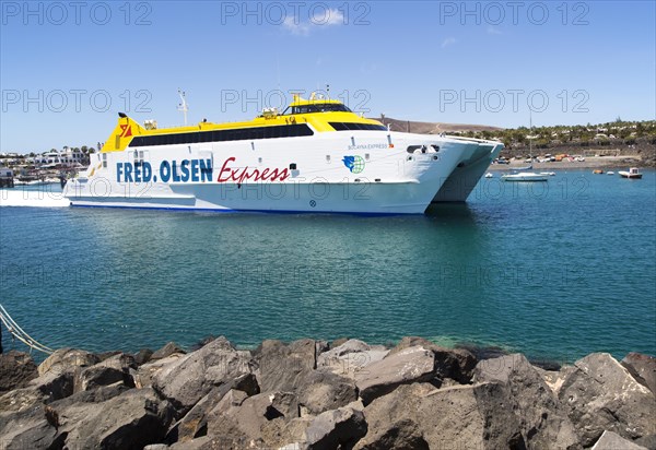 Fred Olsen Bocayna Express ferry leaving Playa Blanca, Lanzarote, Canary Islands, Spain, Europe