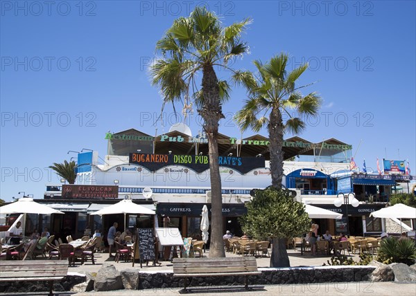 Bars and discos in resort of Playa Blanca, Lanzarote, Canary Islands, Spain, Europe