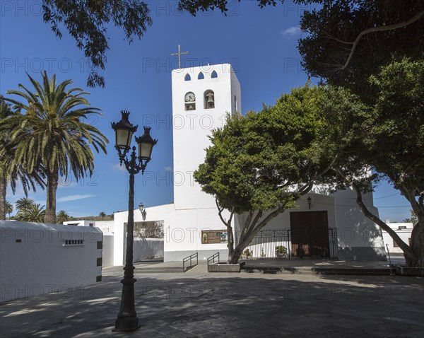 Historic whitewashed church of Nuestra Señora de la Encarnación in Haria, Lanzarote, Canary