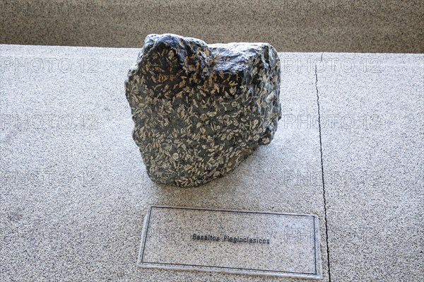 Basalt plagioclase rock sample geology display, Casa de los Volcanes volcanic study centre,