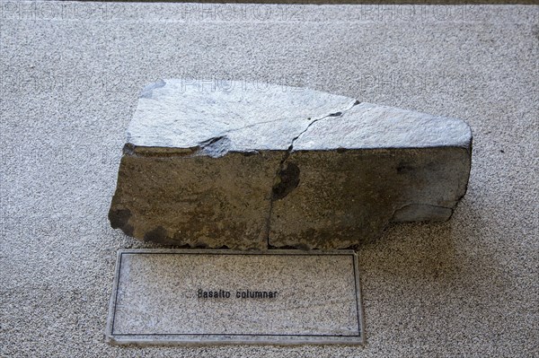 Columnar basalt rock sample geology display, Casa de los Volcanes volcanic study centre, Lanzarote,