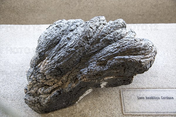 Basaltic lava flow rock sample geology display, Casa de los Volcanes volcanic study centre,