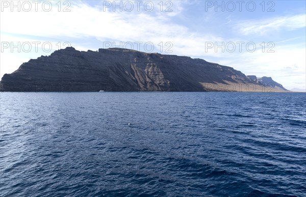 Steep gullied cliffs near Punta Fariones, Chinijo Archipelago, Orzola, Lanzarote, Canary Islands,