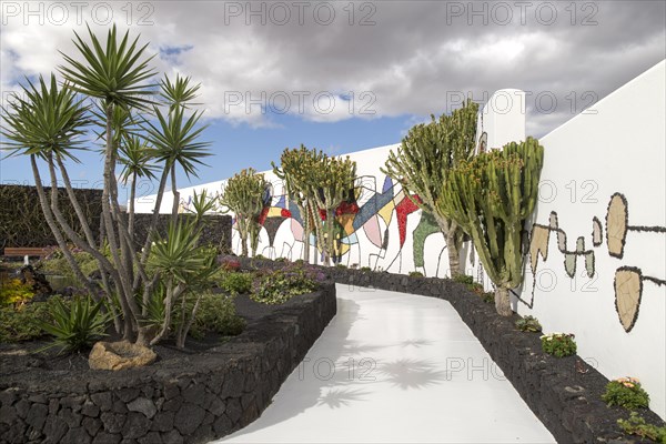 Mosaic in cactus garden Fundación César Manrique, Taro de Tahíche, Lanzarote, Canary islands,