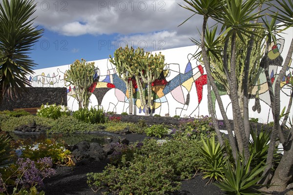 Mural in cactus garden Fundación César Manrique, Taro de Tahíche, Lanzarote, Canary islands, Spain,