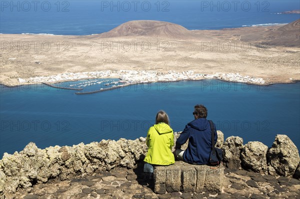 La Graciosa island and El Rio channel, Chinjo archipelago natural park, Lanzarote, Canary Islands,