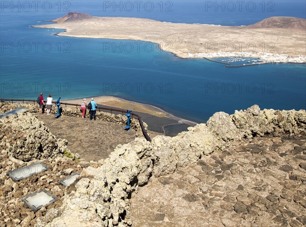 La Graciosa island and El Rio channel, Chinjo archipelago natural park, Lanzarote, Canary Islands,