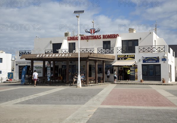 Lineas Maritima Romero ferry ticket booking office, Caleta de Sebo village, La Isla Graciosa,