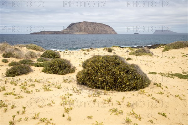 Montana Clara island nature reserve from Graciosa island, Lanzarote, Canary Islands, Spain, Europe