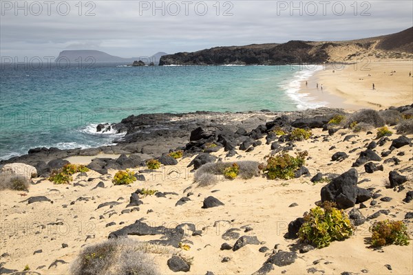 Sandy beach Playa de las Conchas, Graciosa island, Lanzarote, Canary Islands, Spain, Europe