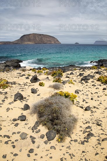 Montana Clara island nature reserve from Graciosa island, Lanzarote, Canary Islands, Spain, Europe