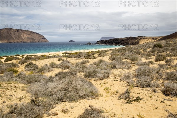 Montana Clara island nature reserve and sandy beach Playa de las Conchas, Graciosa island,