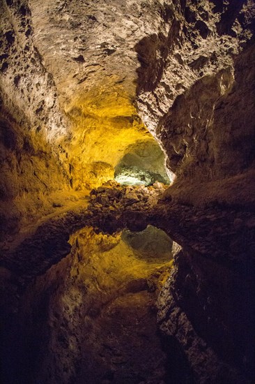 Cueva de Los Verdes, cave tourist attraction in lava pipe tunnel, Lanzarote, Canary Islands, Spain,
