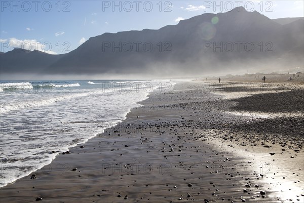 Atlantic Ocean coast beach and waves, Caleta de Famara, Lanzarote, Canary islands, Spain, Europe