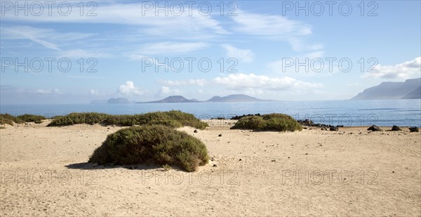 Calm Atlantic Ocean landscape, Caleta de Famara, Lanzarote, Canary islands, Spain, Europe
