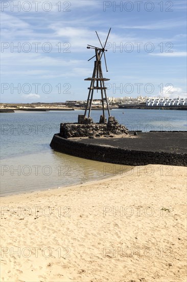 Lagoon at La Isleta, Lanzarote, Canary islands, Spain with large Club la Santa hotel in background