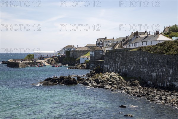 Fishing boats in the harbour at Coverack, Lizard Peninsula, Cornwall, England, UK