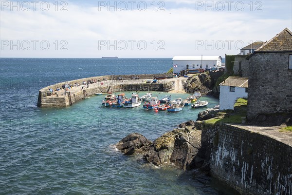 Fishing boats in the harbour at Coverack, Lizard Peninsula, Cornwall, England, UK